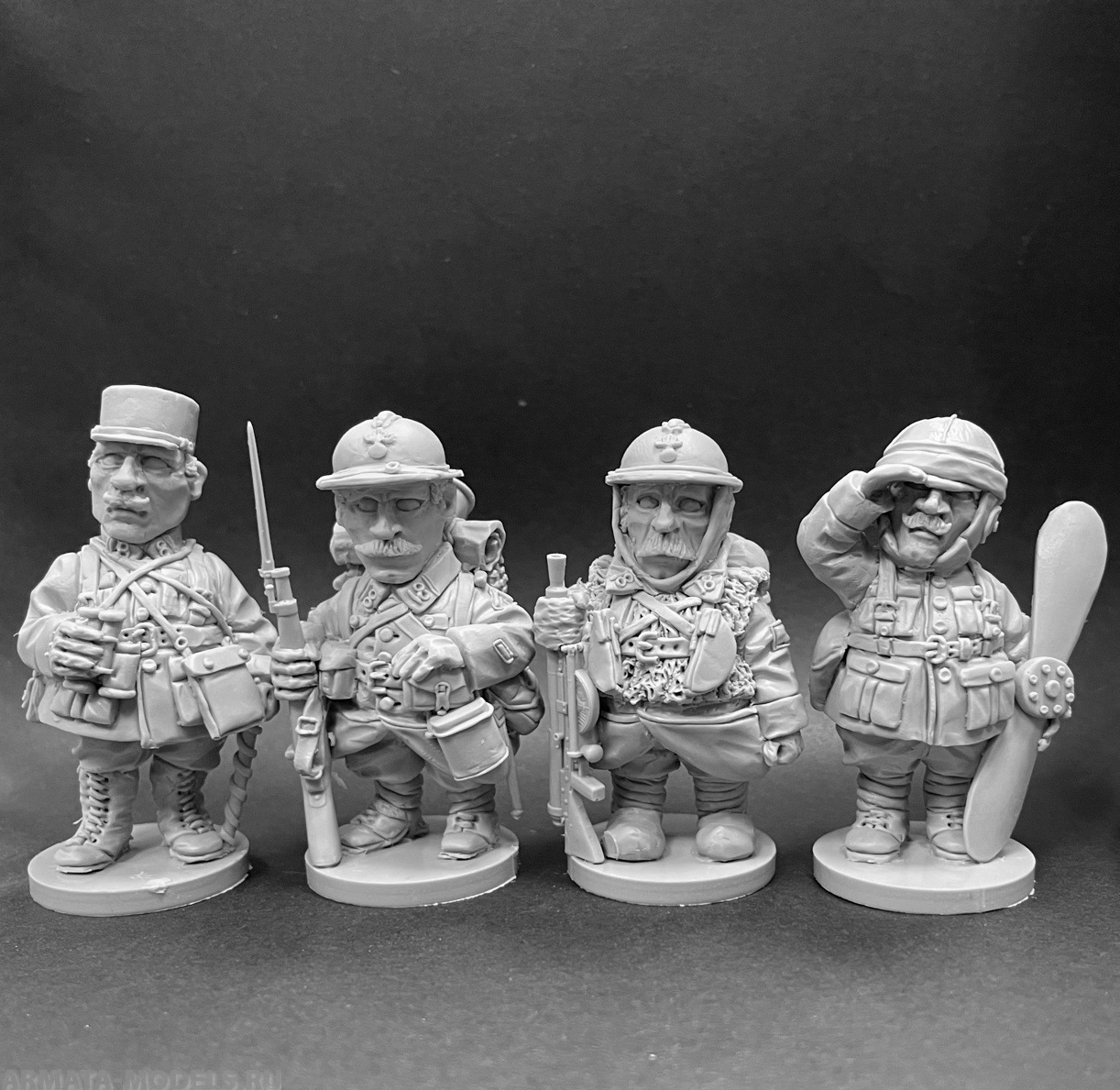 CHM-50.11. WW1: Французская армия №1. В комплекте 4 фигуры. Материал - смола. Chronos Miniatures