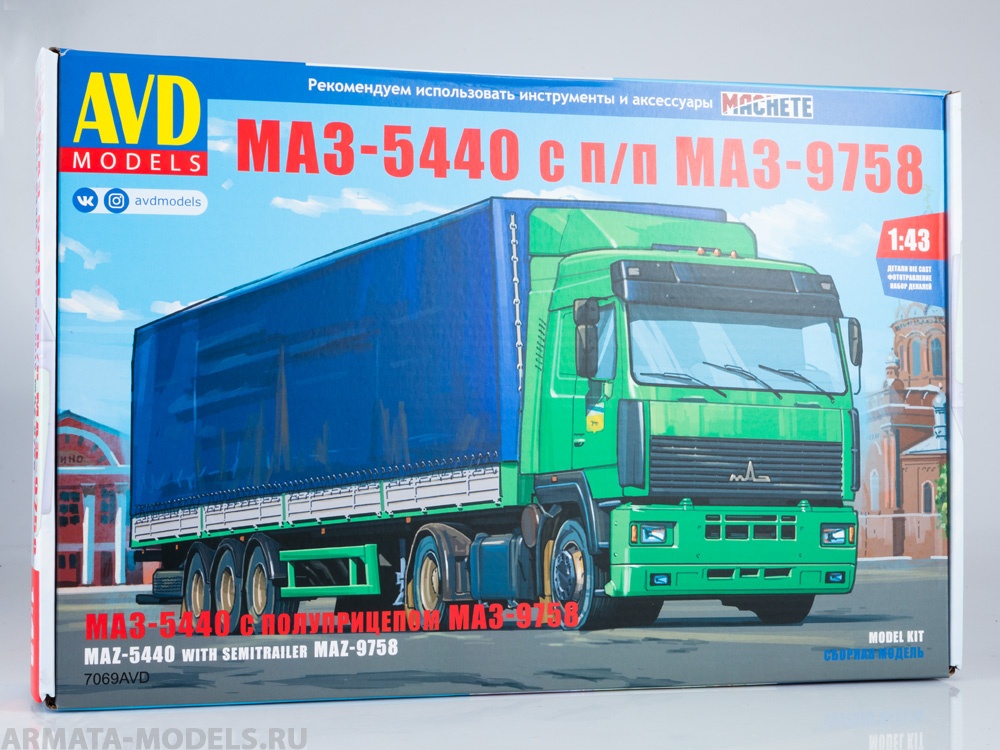 7069AVD Сборная модель МАЗ-5440 с полуприцепом МАЗ-9758 AVD Models