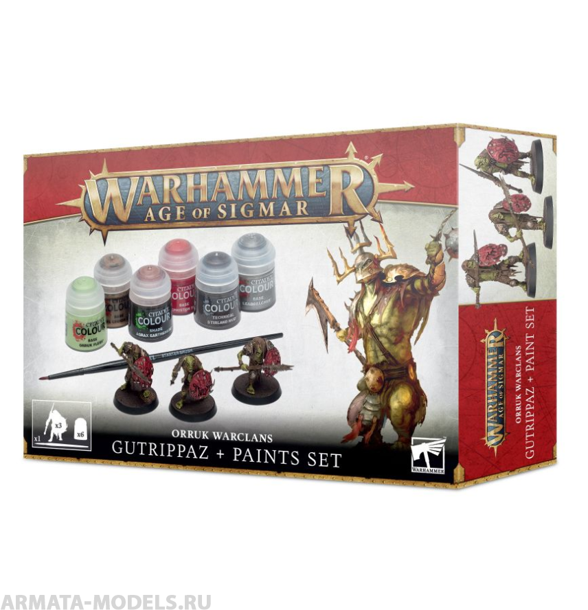 60-09 Набор Боевые Кланы Орруков. Патрашилы с набором красок (Orruk Warclans Gutrippaz + Paint Set)