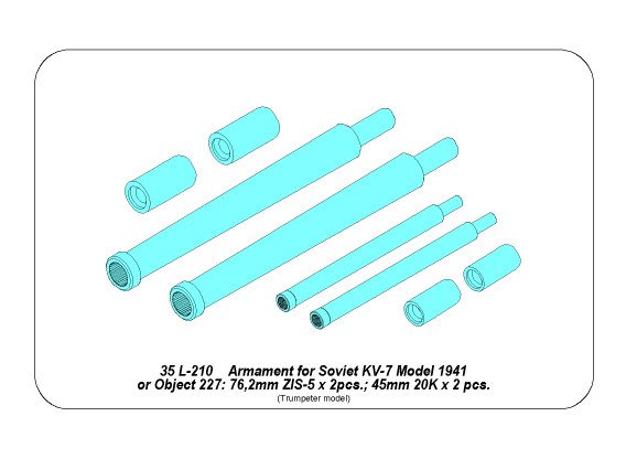 ABR-35-L-210  Дополнения для  Armament for Soviet KV-7 76mm x 2; 45 x 2 для Trumpeter 1/35