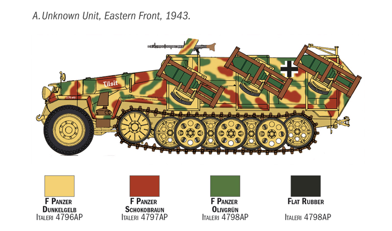 7080ИТ Бронетранспортер Sd. Kfz. 251/1 Wurfrahmen Stuka zu Fuss Italeri