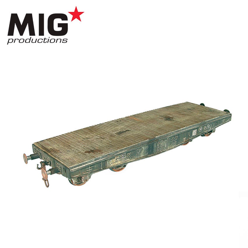 MP72-353 Сборная модель из пластика HEAVY VEHICLE TRANSPORT RAIL WAGON (WWII GERMANY) MIG Productions