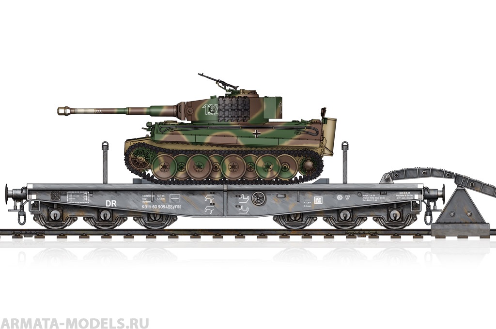 82934 Платформа с танком  Plattformwagen Type SSyms 80/Pz.Kpfw.VI Ausf.E Tiger I Hobby Boss