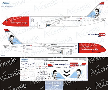 789-010 Декаль для самолета Boeing 787-9 Norwegian (Freddie) 1/144